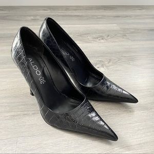 Aldo Pointed Toe Black Pumps Leather Shoes